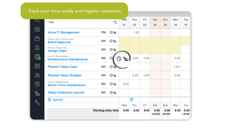 Insert and manage timesheets with Twproject